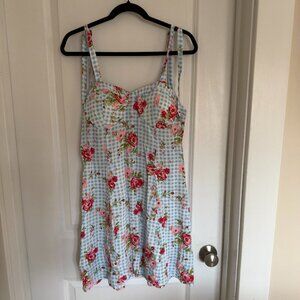NWT LILY ROSE FLORAL GINGHAM MINI DRESS SMOCKED XL